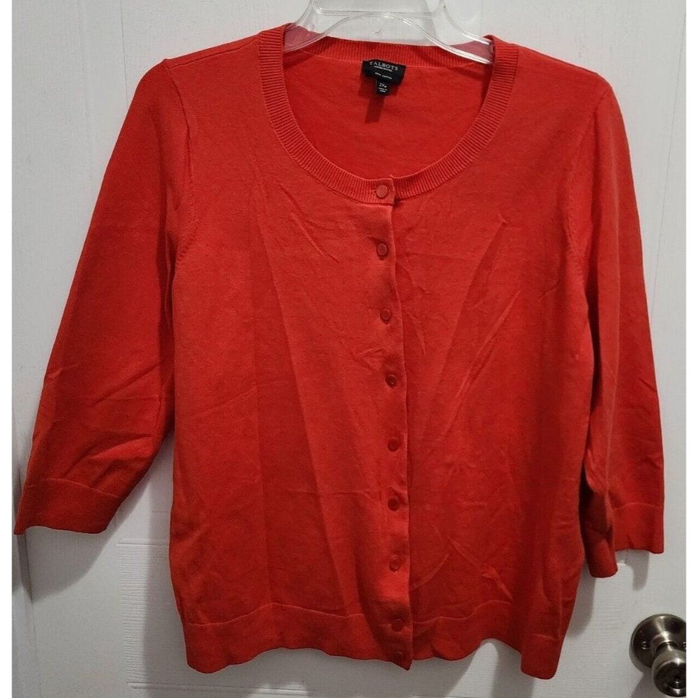 Talbots Womens 3/4 Sleeve Button Up Cardigan Sweater Pima Cotton Orange Size 2XP